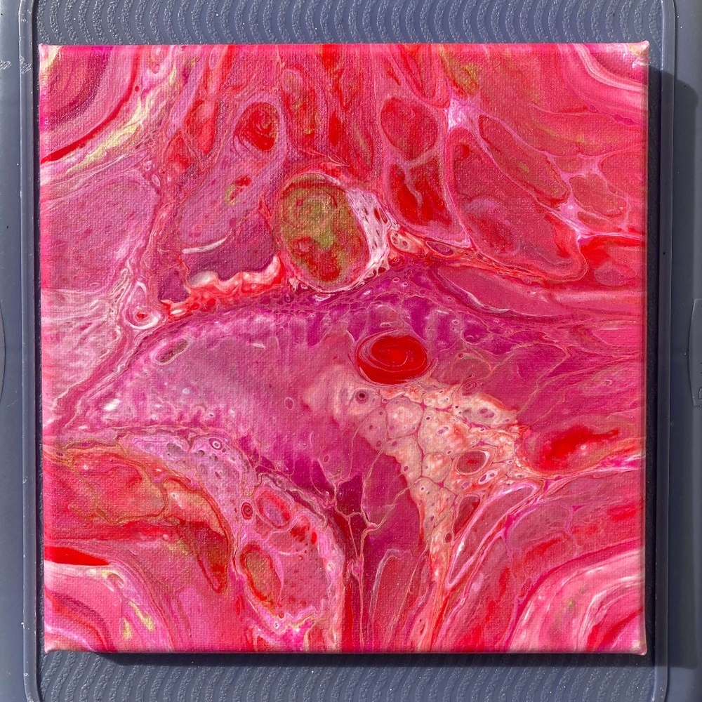 Rosado 8"x8" Painting by Color Fluent Art (Red/Pink/Gold)